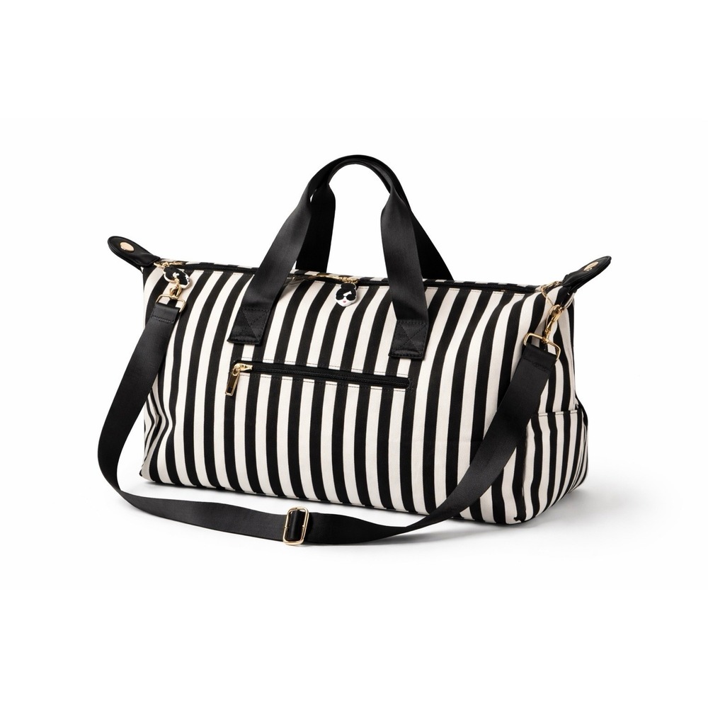 Black White Stripe Weekender Bag Minimalist Aesthetic Chic Travel Duffle Tote